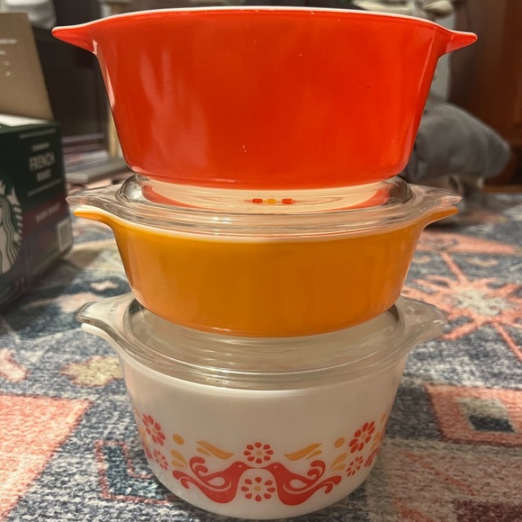 Orange birds pyrex set - Picture 1 of 2
